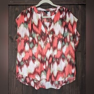 Banana Republic Coral Green Abstract Ikat Print Blouse Women’s Large